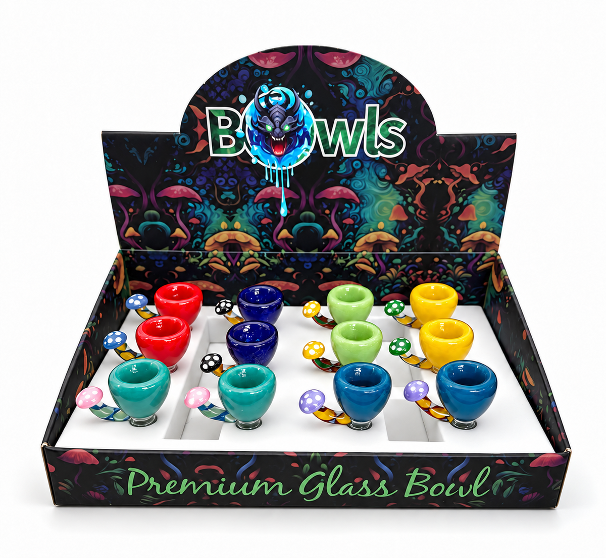 Mushroom Handle Glass Bowl – 12 Pcs Display Box