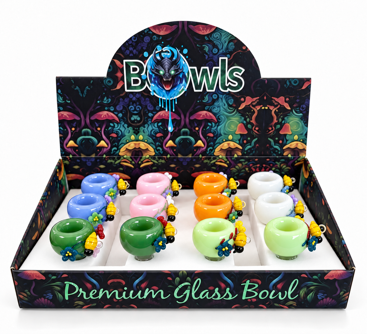 Swirl Crown Glass Bowl with Curved Horn Handle – 12 Pcs Display Box