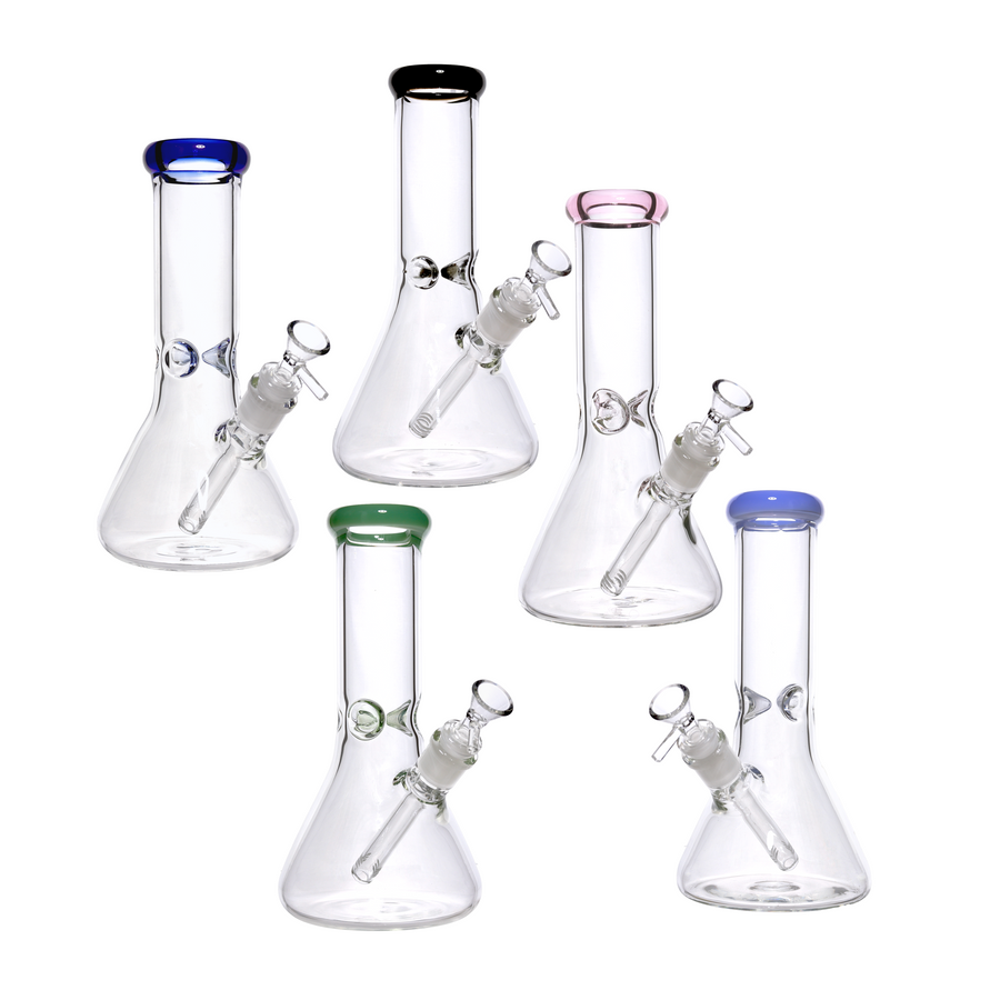 10 Inch Clear Beaker Glass Bong with Color Accents, 5mm