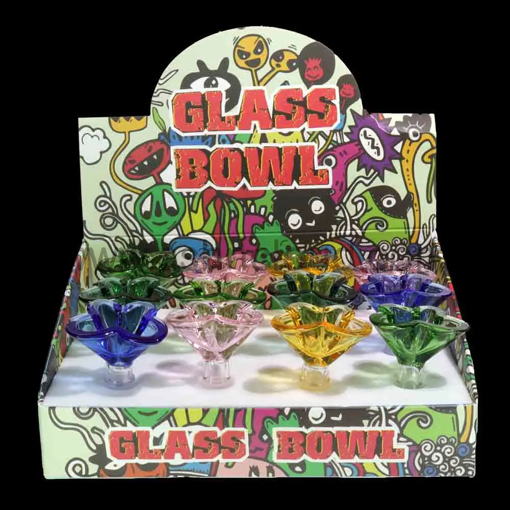 Butterfly Glass Bowl 14mm – 12-Piece Display | Assorted Colors | Wholesale $3 each