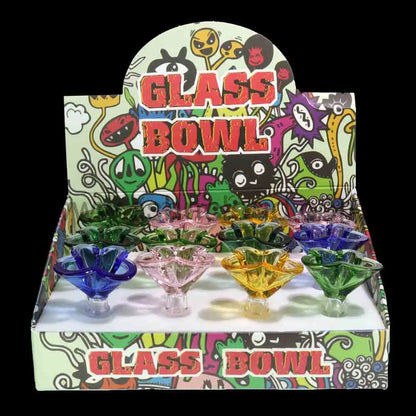 Butterfly Glass Bowl 14mm – 12-Piece Display | Assorted Colors | Wholesale $3 each