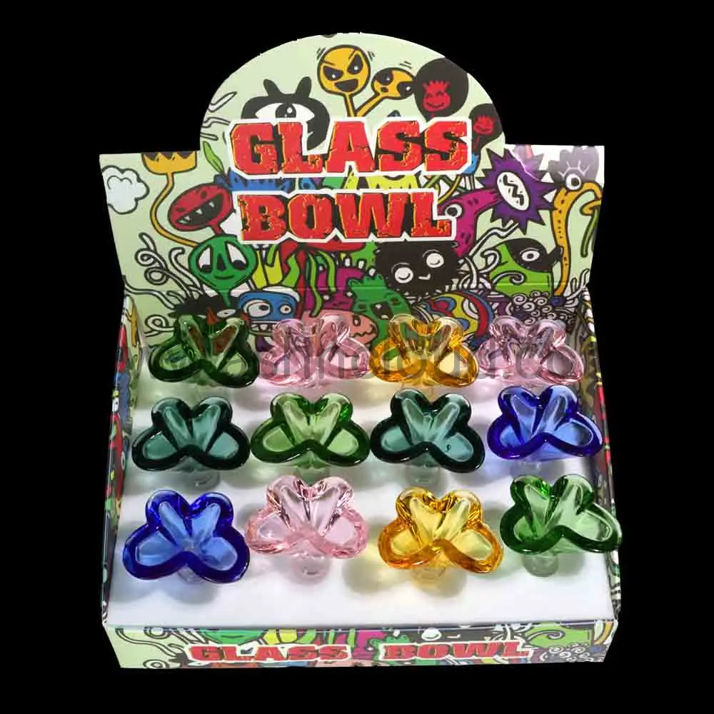 Butterfly Glass Bowl 14mm – 12-Piece Display | Assorted Colors | Wholesale $3 each