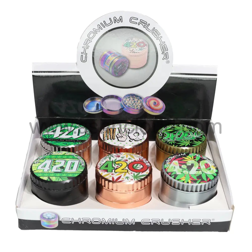 Chromium 2’’ Crusher 4-Piece Herb Grinder Display (6-Pack) – 420 Collection - 70394