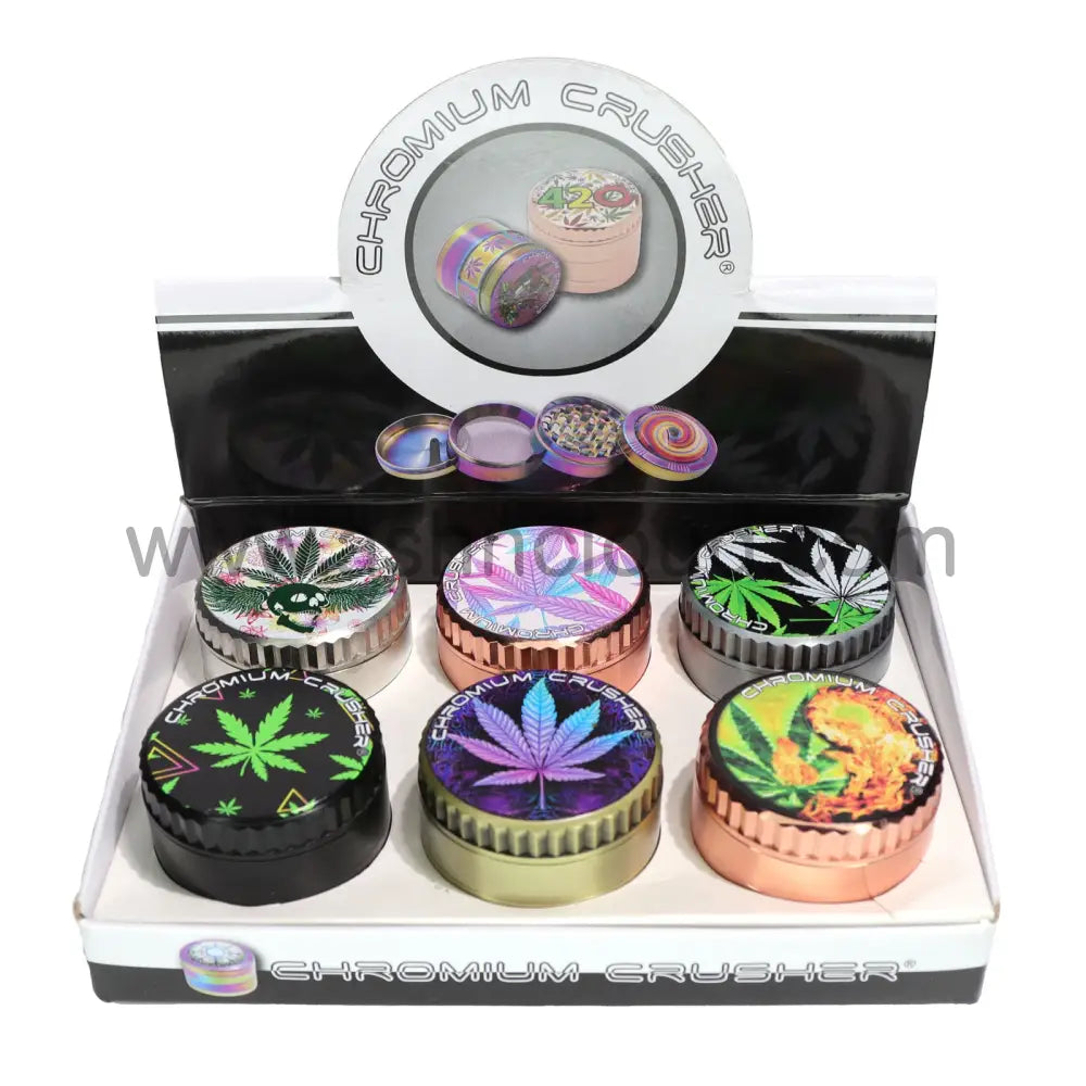Chromium Crusher 4-Piece Herb Grinder Display (6-Pack) – 2’’ Leaf Design - 70393