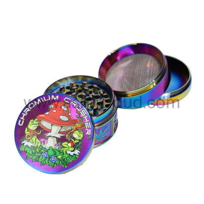 Chromium Crusher 4-Piece Herb Grinder Display (6-Pack) – 2’’ Mushroom Art Collection - 70396