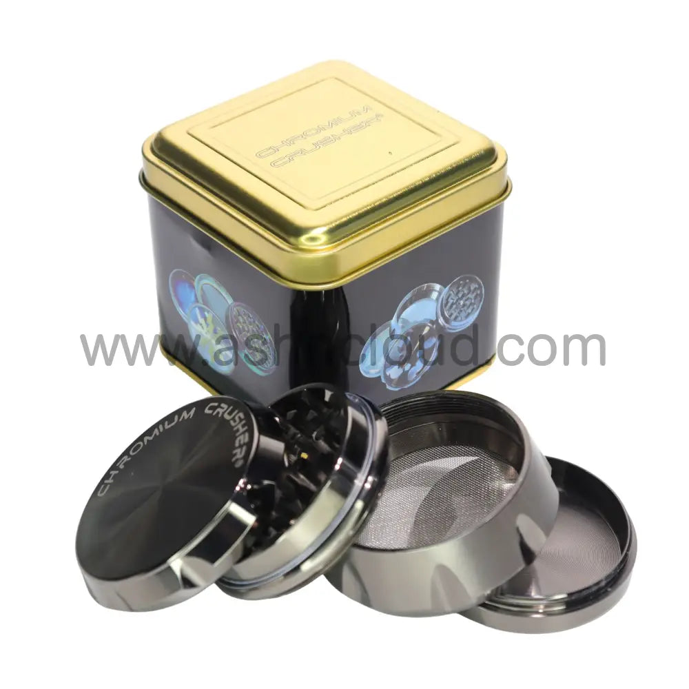 Chromium Crusher 70377 CC 2-Inch 4-Piece Zinc Grinder with Storage Tin – Assorted Colors Wholesale