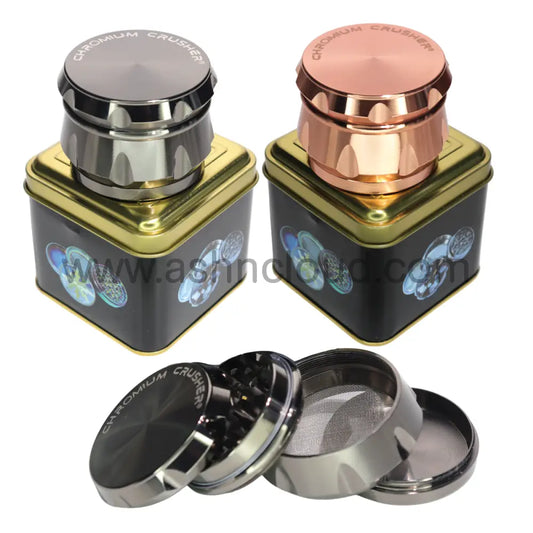 Chromium Crusher 70377 CC 2-Inch 4-Piece Zinc Grinder with Storage Tin – Assorted Colors Wholesale
