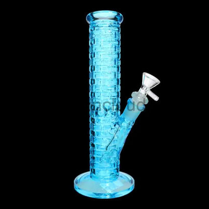 🌈 Color Grid Straight Tube Water Pipe – 10 Inch | Textured Glass Bong