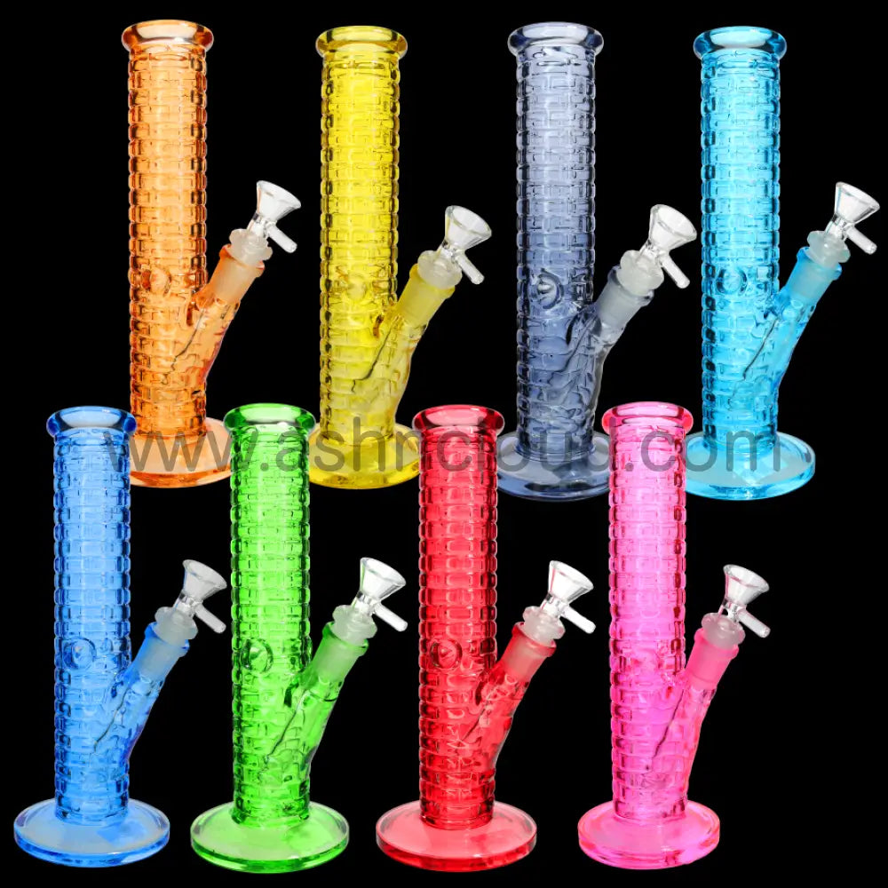 🌈 Color Grid Straight Tube Water Pipe – 10 Inch | Textured Glass Bong