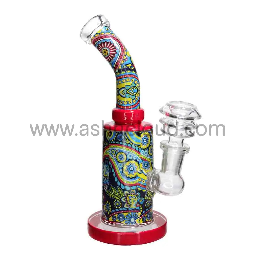 Flower Design Print Water Pipe – Compact 8’’ Assorted Color Accents | Wholesale