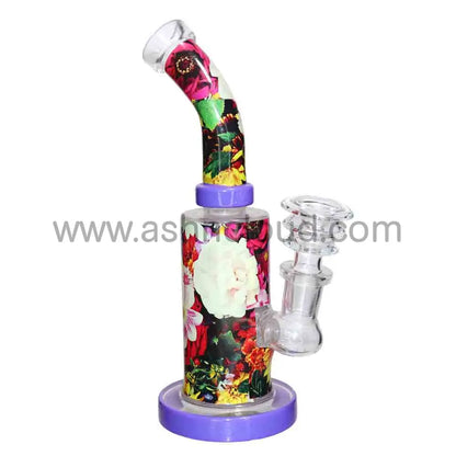 Flower Design Print Water Pipe – Compact 8’’ Assorted Color Accents | Wholesale