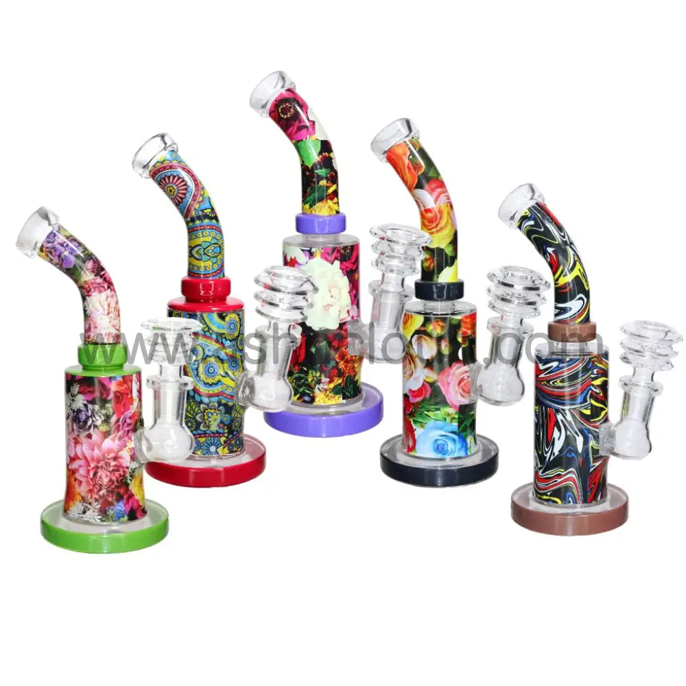 Flower Design Print Water Pipe – Compact 8’’ Assorted Color Accents | Wholesale