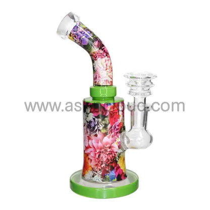 Flower Design Print Water Pipe – Compact 8’’ Assorted Color Accents | Wholesale