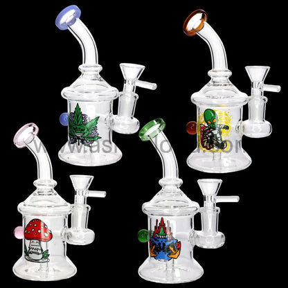 👽🍄 Graphic Icon Mini Water Pipe – 8 Inch | Character Art Compact Bong