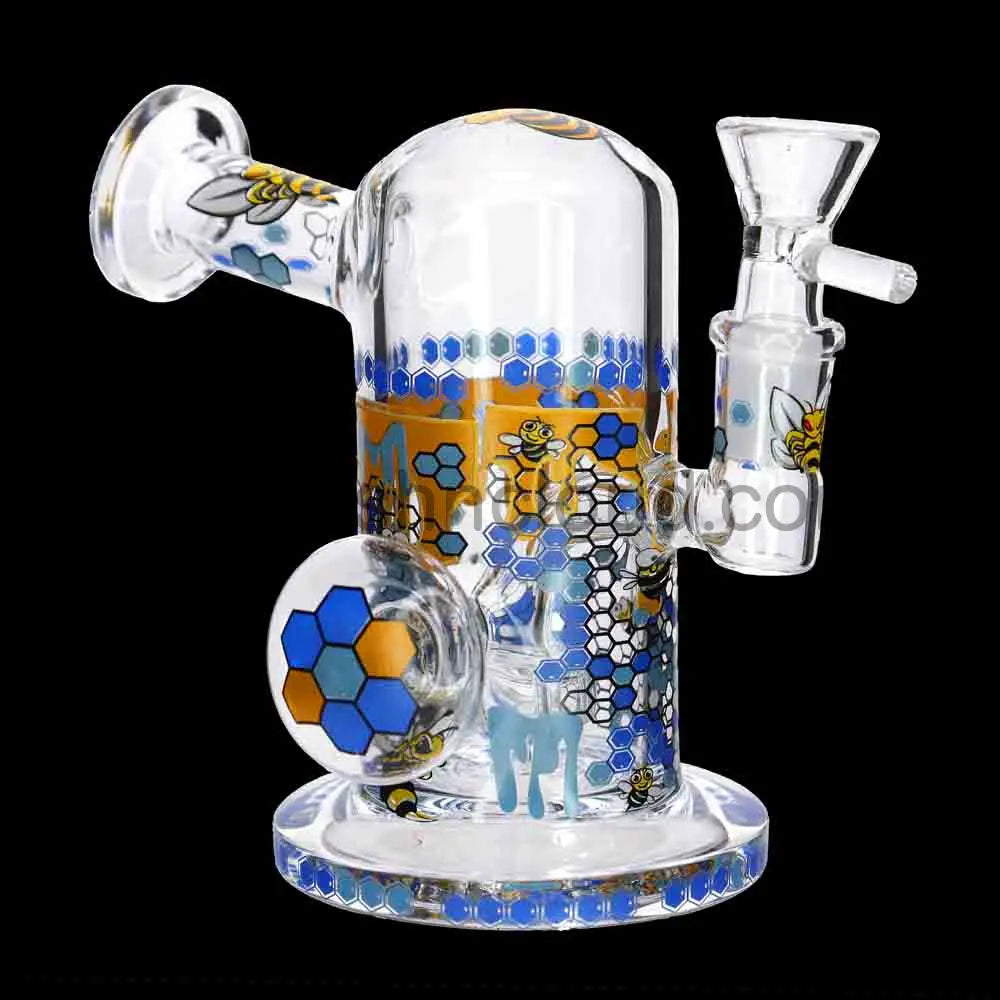 🍯 Heavy Honeycomb Glass Water Pipe – 14mm Joint | Themed Art Bong