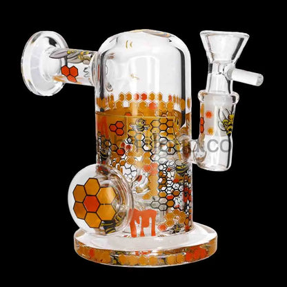 🍯 Heavy Honeycomb Glass Water Pipe – 14mm Joint | Themed Art Bong