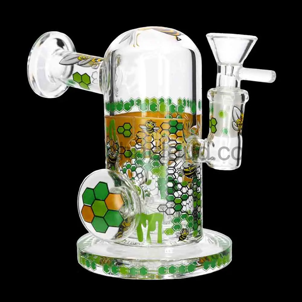 🍯 Heavy Honeycomb Glass Water Pipe – 14mm Joint | Themed Art Bong