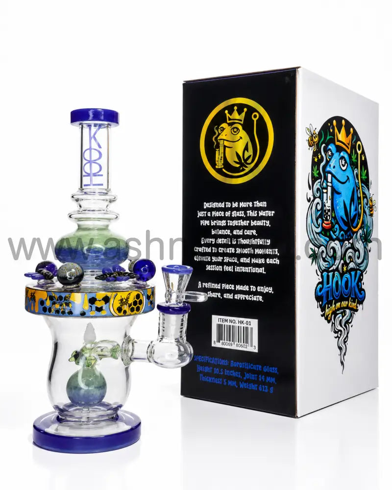 👑 HOOK 01 Clear Premium Glass Water Pipe with Collector’s Gift Box – 10.5 Inch - Blue