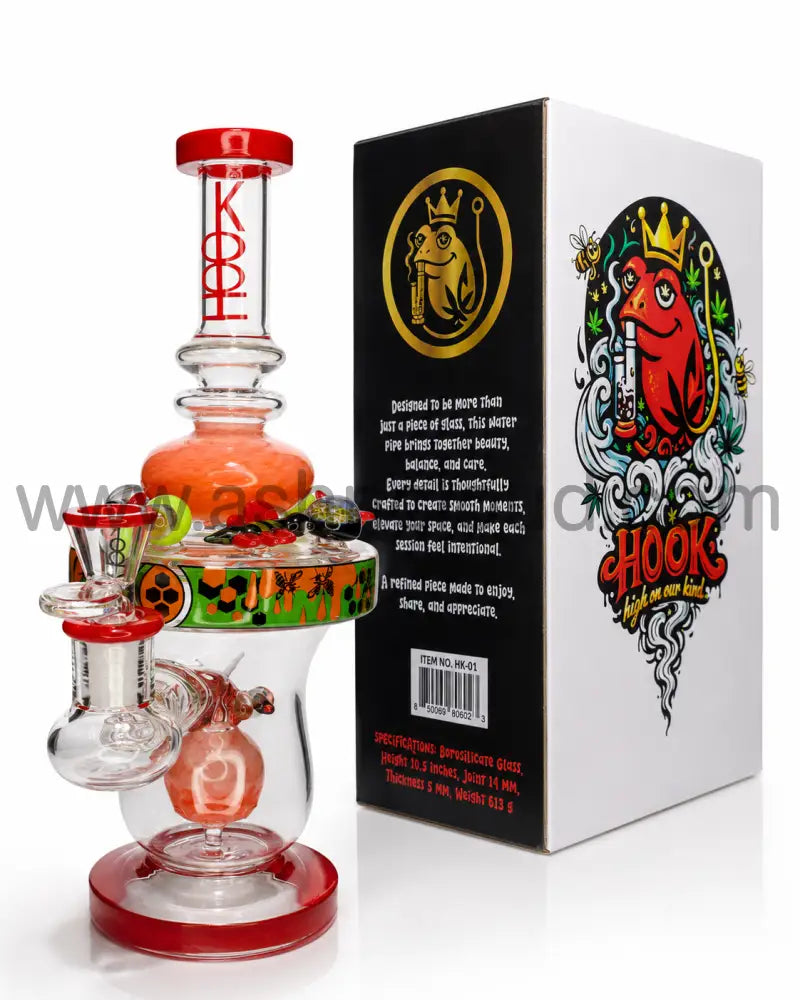 👑 HOOK 01 Clear Premium Glass Water Pipe with Collector’s Gift Box – 10.5 Inch - Red