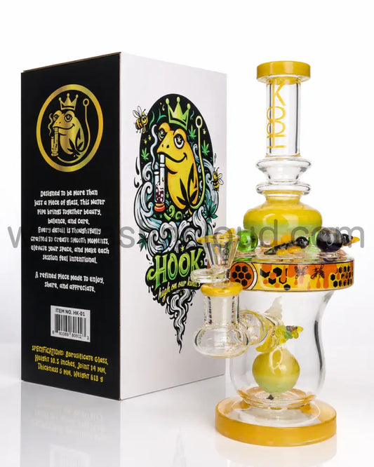 👑 HOOK 01 Clear Premium Glass Water Pipe with Collector’s Gift Box – 10.5 Inch - Yellow
