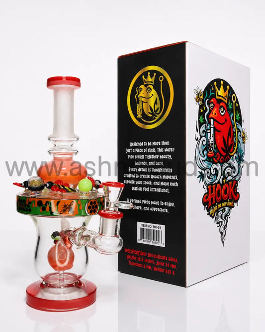 👑 HOOK 01 Frozen Premium Glass Water Pipe with Collector’s Gift Box – 10.5 Inch - Red