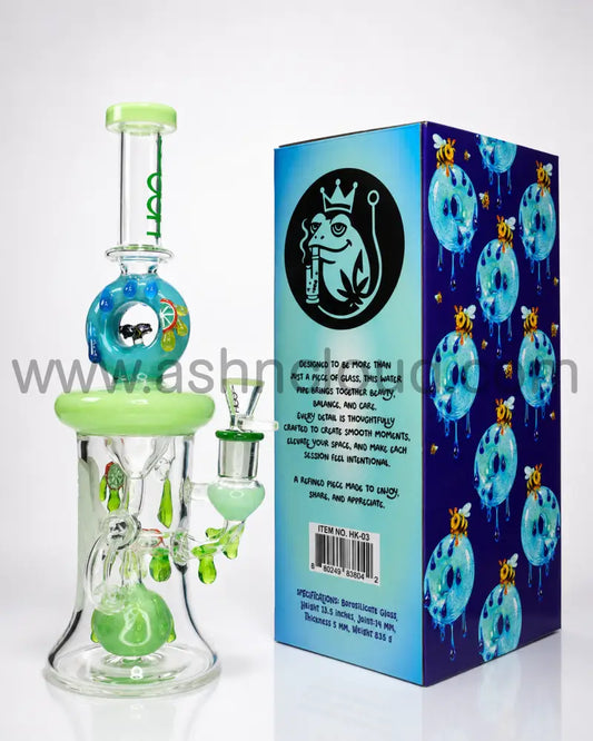 🍩 HOOK Clear HK-03 Premium Donut Recycler Glass Water Pipe with Collector’s Gift Box – 13.5 Inch - Light Green