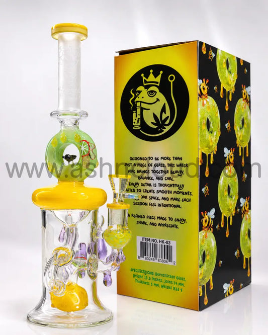 🍩 HOOK Frozen HK-03 Premium Donut Recycler Glass Water Pipe with Collector’s Gift Box – 13.5 Inch - Yellow