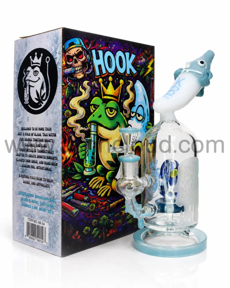 👑 HOOK HK-04 Premium Frosted Recycler Glass Water Pipe with Collector’s Gift Box – 10 Inch - Light Blue