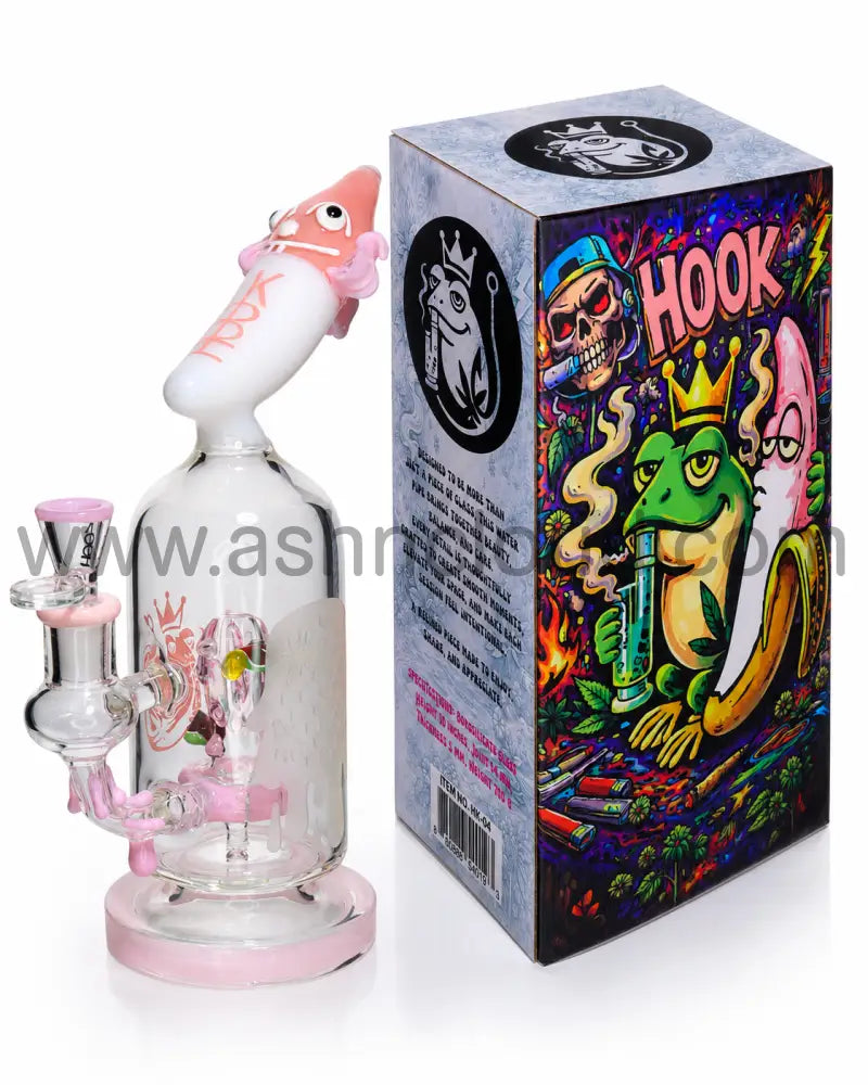 👑 HOOK HK-04 Premium Frosted Recycler Glass Water Pipe with Collector’s Gift Box – 10 Inch - Pink
