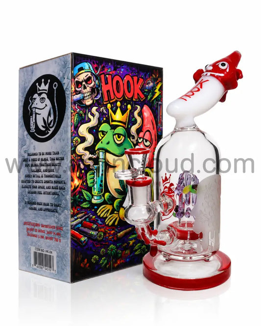 👑 HOOK HK-04 Premium Frosted Recycler Glass Water Pipe with Collector’s Gift Box – 10 Inch - Red