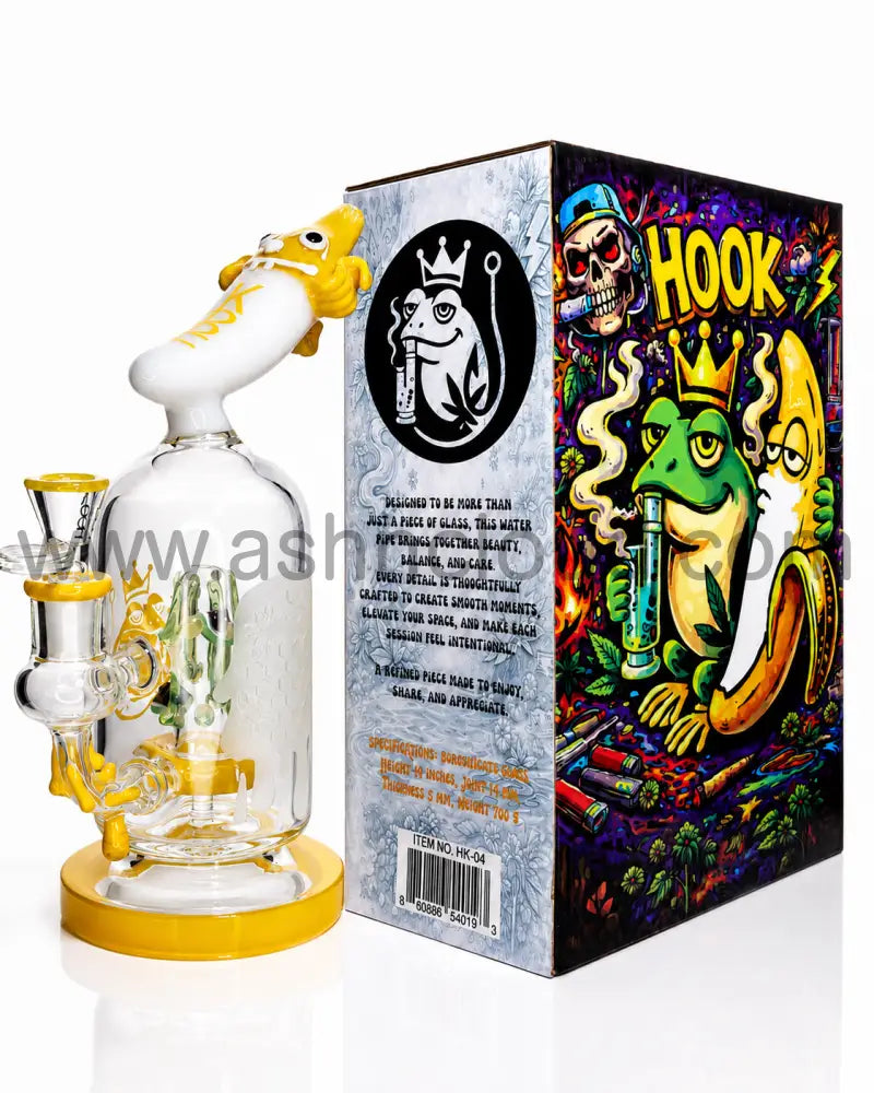 👑 HOOK HK-04 Premium Frosted Recycler Glass Water Pipe with Collector’s Gift Box – 10 Inch - Yellow
