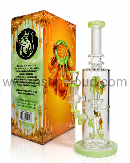👑 HOOK HK-05 FROZEN Premium Honeycomb Recycler Glass Water Pipe with Collector’s Gift Box – 12 Inch (Copy) - Light Green