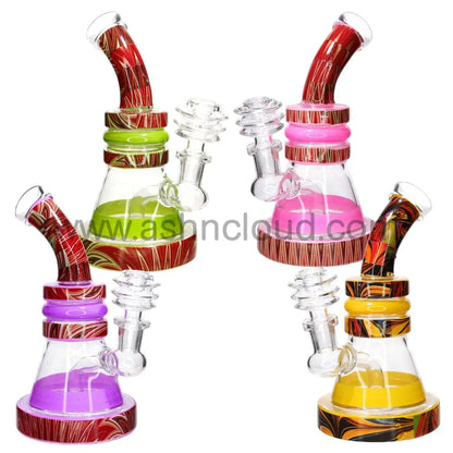 🎨 Marble Accent Mini Beaker Water Pipe – 7 Inch | Color Ring Compact Bong