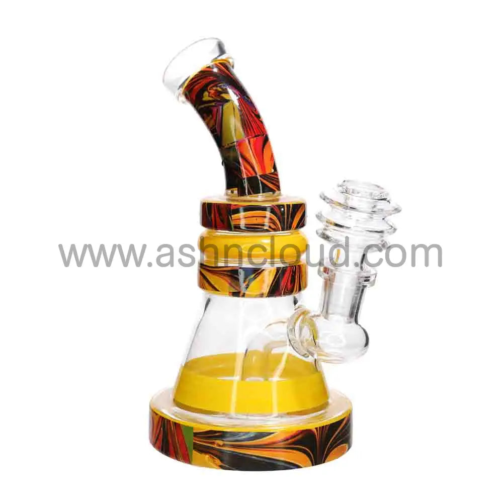 🎨 Marble Accent Mini Beaker Water Pipe – 7 Inch | Color Ring Compact Bong