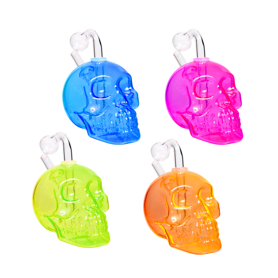 5 Inch Skull Oil Burner Water Pipe, Heavy Colored Glass