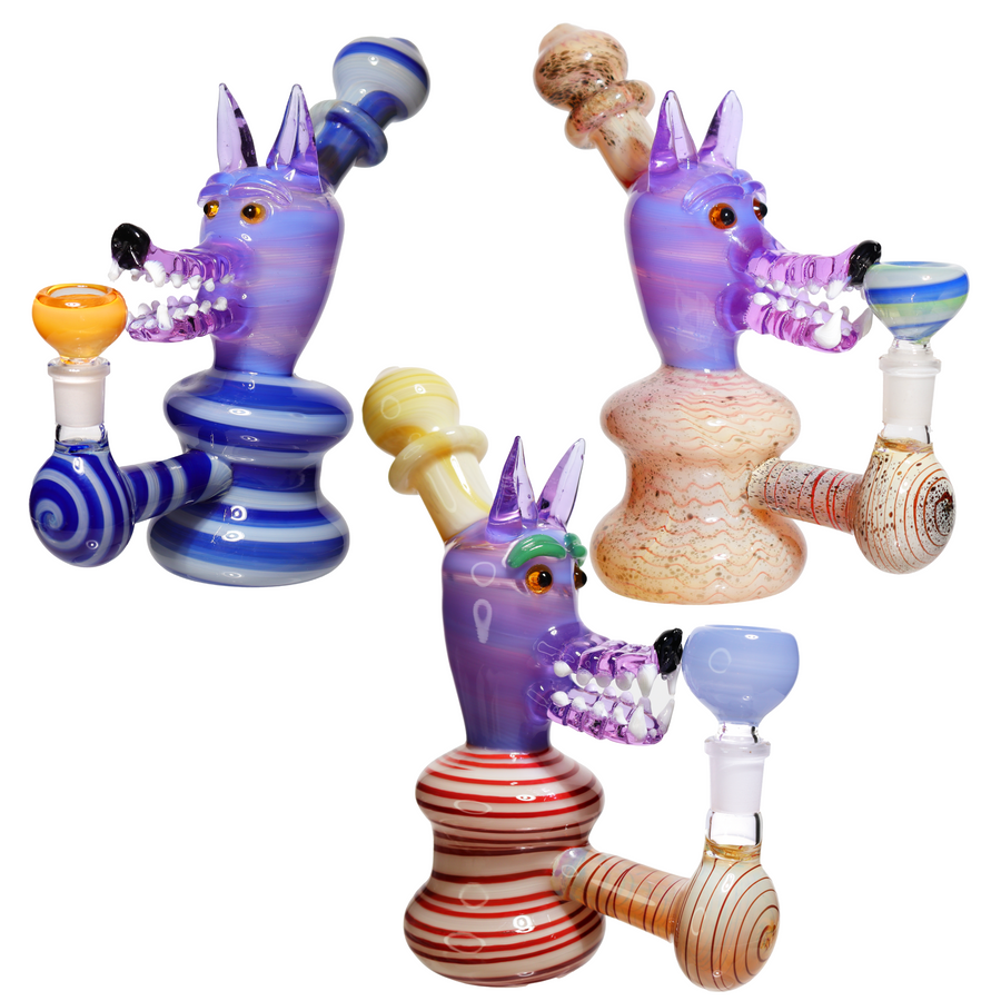 9 Inch Wolf Design Glass Bubbler Pipe