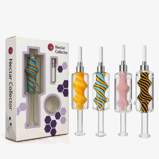 Striped Spiral Glass Nectar Collector | Wholesale Dab Straw Kit with Box
