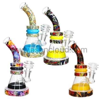 🌈 Pattern Wrap Mini Beaker Water Pipe – 7 Inch | Printed Design Compact Bong