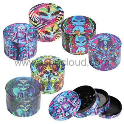 Premium Metal Herb Grinder Display (6-Pack) – 2.5’’ Alien & Psychedelic Collection - 63001-2