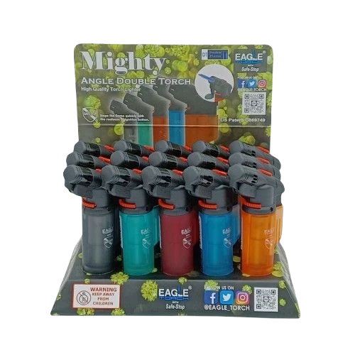 15PCS – Eagle Mighty PT158D Angled Double-Flame Torch Lighters – Display Box Wholesale