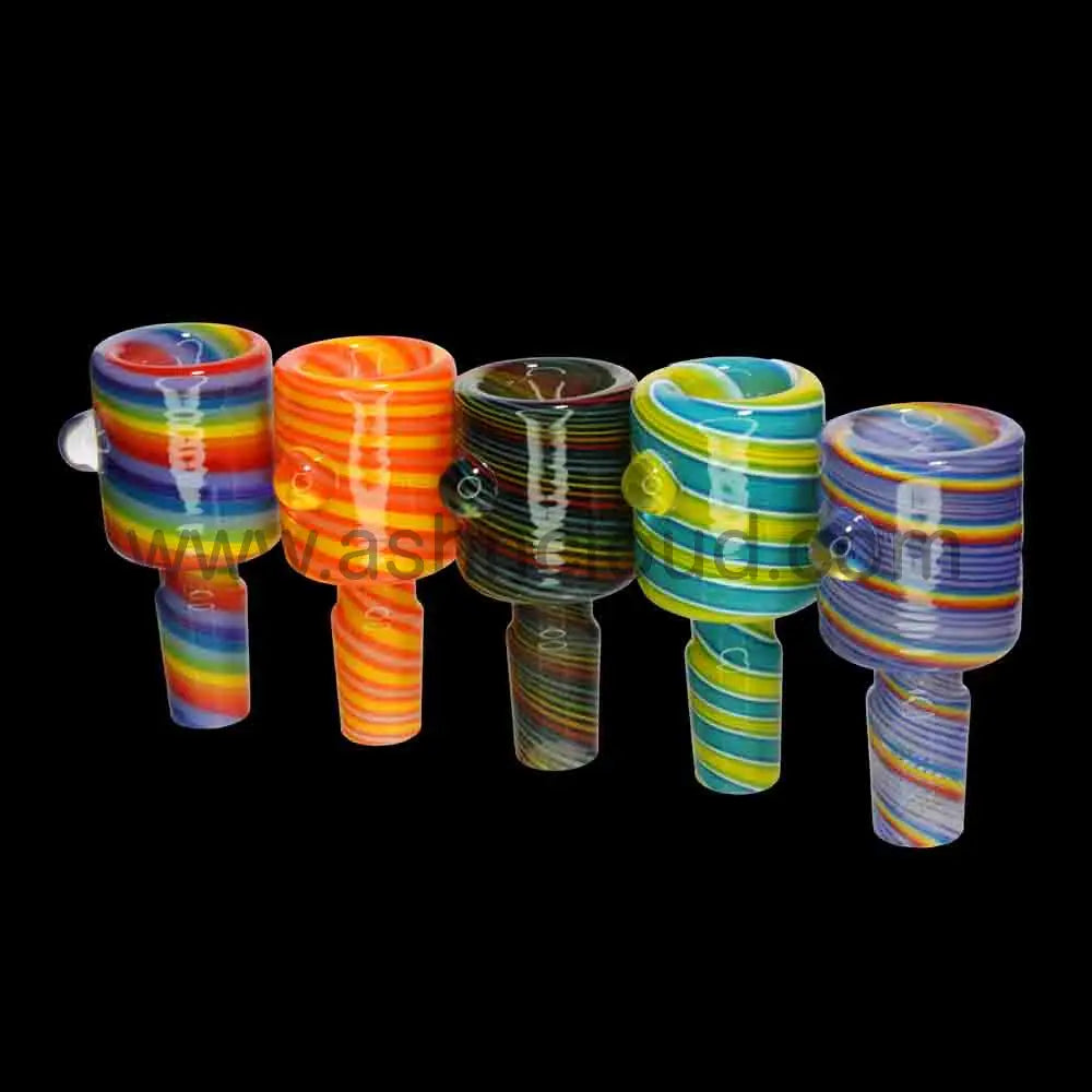 Striped Color Glass Bowl 14mm – 12-Piece Display | Heavy Glass | Wholesale
