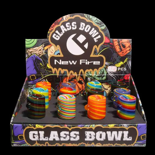 Striped Color Glass Bowl 14mm – 12-Piece Display | Heavy Glass | Wholesale