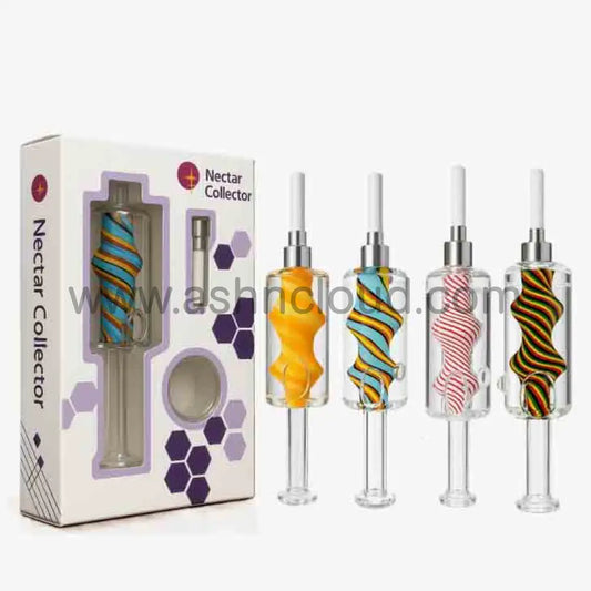 Striped Spiral Glass Nectar Collector | Wholesale Dab Straw Kit with Box