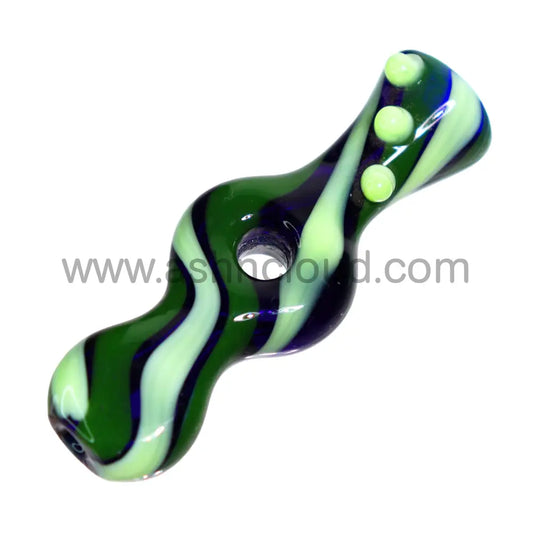 Twisted Green Holey Center Glass Chillum