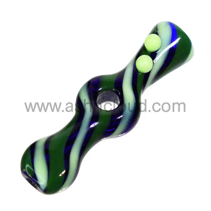 Twisted Green Holey Center Glass Chillum