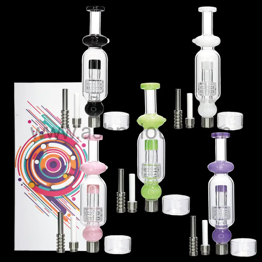 Glass Nectar Collector Kit, Percolator with Titanium and Quartz Tips